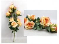 Kwiat RÓŻA wys. 72 cm, 7 łodyg (9 kwiatów 4x6-9x6 cm)  BRZOSKWINIOWA