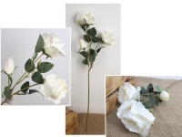 Kwiat RÓŻA wys. 74 cm, 3 ramiona (2 kwiaty 10x8 cm + 1 pąk) BIAŁA