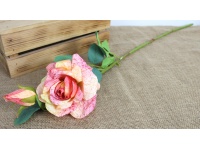 Kwiat RÓŻA wys. 76 cm (główka 12x6 cm, pąk) RÓŻOWO-ŻÓŁTA nakrapiana