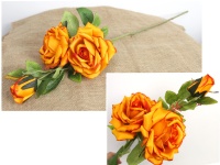 Kwiat RÓŻA wys. 84 cm (2 kwiaty 14x6 cm, 1 pąk) POMARAŃCZOWA ciemny brzeg