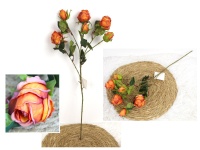 Kwiat RÓŻA zasuszona wys. 50 cm (3 kwiaty 4,5x4 cm, 3 pąki 4x2,5 cm) POMARAŃCZOWA
