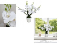 Kwiat STORCZYK silikonowy w plastikowej doniczce wys. 40 cm, 5 łodyg (20 kwiatów 8-6 cm) BIAŁY