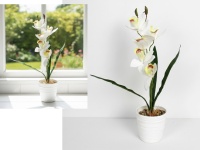 Kwiat STORCZYK silikonowy w plastikowej doniczce wys. 43 cm (5 kwiatów9 cm) BIAŁY z CZERWONYM środkiem