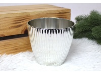 l Osłonka, doniczka dekoracyjna karbowana SREBRNA plastik 11,5x10 cm