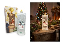 Lampion, latarenka dekoracyjna LED z wodą i drobinkami ŚWIECA z bałwankami 25x8,5 cm