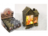 Lampion, latarenka świąteczna witraż DOMEK LED 12x9x6 cm SREBRNA, ZŁOTA