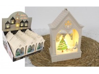 Lampion, latarenka świąteczna witraż DOMEK LED 14x9,5x5,5 cm KREMOWA mix wzorów