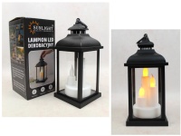 Lampion LED na baterie ze skaczącym płomieniem i POTRÓJNĄ ŚWIECĄ 23x10x10 cm CZARNA