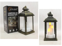 Lampion LED na baterie ze skaczącym płomieniem i POTRÓJNĄ ŚWIECĄ 23x10x10 cm STARE ZŁOTO