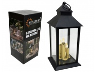 Lampion LED plastik-szkło na baterie ze skaczącym płomieniem i POTRÓJNĄ ZŁOTĄ ŚWIECĄ 35x14x14 cm CZARNA