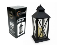 Lampion LED plastik-szkło na baterie ze skaczącym płomieniem i POTRÓJNĄ ZŁOTĄ ŚWIECĄ 35x14x14 cm CZARNA romby