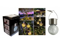 Lampka, lampa solarna wisząca szklana 1 LED ciepła biała 7x6x6 cm SREBRNA