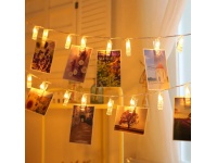 Lampki na baterie KLAMERKI, KLIPSY do zdjęć 10 LED - 1,5 m BIAŁE CIEPŁE