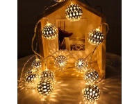 Lampki na baterie złota KULA MAROKAŃSKA metal 10 LED - 1,5 m BIAŁE CIEPŁE