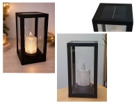 Latarenka SOLARNA szkło-plastik z akrylową świecą 20x10x10 - CZARNA