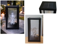 Latarenka SOLARNA szkło-plastik z akrylowym siedzącym Aniołem 20x10x10 - CZARNA