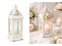 Latarnia, lampion metal, SZKŁO 43x13,5 cm BIAŁA