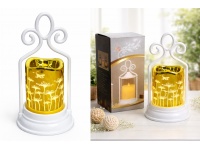 Latarnia, lampion plastik LED z jedną złotą świecą 22x11 cm BIAŁA