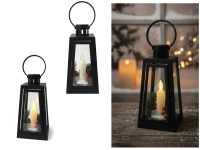 Latarnia, latarenka świąteczna ZE STROIKIEM szkło-plastik 27x10x10 cm - CZARNA