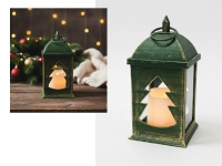 Latarnia, latarenka świąteczna CHOINKA ze świecą szkło-plastik 24x10,5x10,5 cm - ZIELONO ZŁOTA