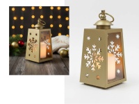 Latarnia, latarenka świąteczna PŁATEK ŚNIEGU ze świecą szkło-plastik 24x10x10 cm - ZŁOTA