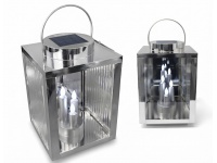 Latarnia solarna z potrójną świecą plastikowa 35x18x18 cm - SREBRNA