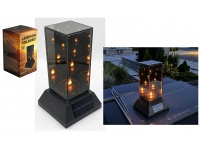 Latarnia szklana znicz SOLAR LUSTRO KWADRAT 3D na plastikowej czarnej podstawie 27,5x15x15 cm SL-K2S