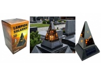 Latarnia szklana znicz SOLAR LUSTRO PIRAMIDA 3D na plastikowej czarnej podstawie 24,5x15x15 cm SL-P1S
