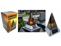 Latarnia szklana znicz SOLAR LUSTRO PIRAMIDA 3D na plastikowej srebrnej podstawie 24,5x15x15 cm SL-P1S
