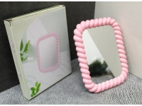 Lusterko, lustro plastikowej KRĘCONEJ ramie prostokątne 21x17 cm RÓŻOWE jednostronne