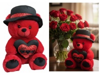 Maskotka, pluszak MIŚ z sercem LOVE, w kapeluszu 33x24 cm