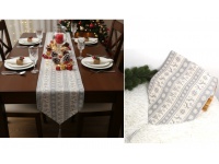 Mata, bieżnik na stół świąteczny, bożonarodzeniowy DROBNY WZÓR 90x33 cm KREMOWO SZARY