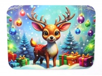 Mata stołowa 40x30 cm BAJKOWY RENIFER Z PREZENTAMI, BOMBKAMI
