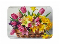 Mata stołowa 40x30 cm BUKIET TULIPANY, LILIE, ŻONKILE W BRĄZOWYM KOSZU