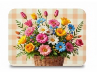 Mata stołowa 40x30 cm BUKIET TULIPAN, GERBERA W KOSZU NA ŁOSOSIOWYM TLE W KRATĘ