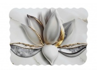 Mata stołowa 40x30 cm FALOWANY BRZEG - GŁÓWKA MAGNOLII SZARO-ZŁOTA NA MARMUROWYM TLE 
