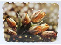 Mata stołowa 40x30 cm FALOWANY BRZEG - ZŁOTE TULIPANY, BROKACONE, GLAMOUR 