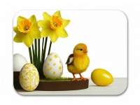 Mata stołowa 40x30 cm KURCZACZEK, ŻONKILE, PISANKI NA BIAŁYM TLE