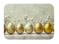 Mata stołowa 40x30 cm PISANKI ZŁOTO-BIAŁE NA MARMURKOWYM STOLE, BIAŁE GAŁĄZKI