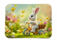 Mata stołowa 40x30 cm ZAJĄCZEK NA ROWERZE Z KOSZYCZKIEM PISANEK, MOTYLE
