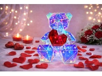 Miś, niedźwiadek 17 cm LED USB, baterie w pudełku TRANSPARENTNY holograficzny z CZERWONYM SERCEM