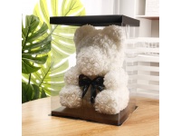Miś, niedźwiadek z białych piankowych róż 34 cm w pudełku BIAŁY z CZARNĄ KOKARDKĄ