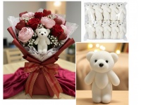 Miś styropianowy flokowany 11x7 cm kpl 10 szt BIAŁY