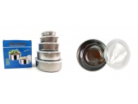 Miski metalowe z przykrywkami  (10 cm, 12 cm, 14cm, 16 cm, 18 cm) - kpl 5 szt.