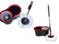 Mop obrotowy dwunapędowy CZARNO-CZERWONY plastikowy kosz (wiadro 45x25,5x22 cm, mop 115 cm)