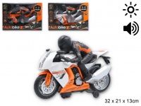 Motocykl z motocyklistą na baterie 32x21x13 cm