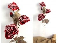 mp Kwiat RÓŻA piankowa zasuszona wys. 77 cm (3 kwiaty 9-12 cm, 1 pąk) CZERWONA