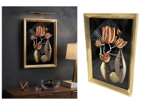 Obraz dekoracyjny z kryształkami 3D złota rama WAZONY I TULIPANY 32x22 cm