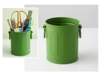 Organizer, przybornik na długopisy plastikowy KOSZ NA ŚMIECI 9,5x8 cm ZIELONY