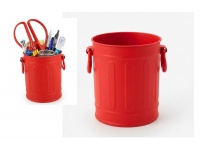 Organizer, przybornik na długopisy plastikowy KOSZ NA ŚMIECI 9,5x8 cm CZERWONY